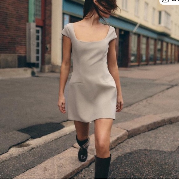 Zara Tailored Mini Dress Beige NWT F24 - Picture 1 of 2